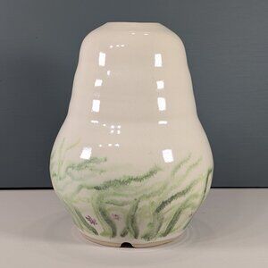 Heavy pottery hand painted lamp base, wavy seaweed nautical home decor